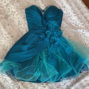 Mori Lee Madeline Gardner Strapless Teal Lace Up Jeweled Prom Dress Size 0